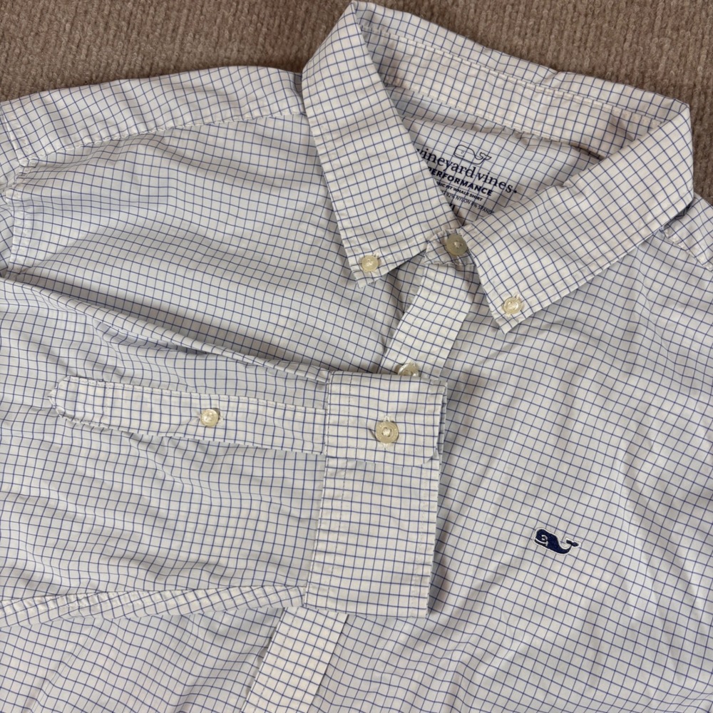 Vineyard Vines Performance Classic Fit White Blue Whale Shirt Men's Size XXL